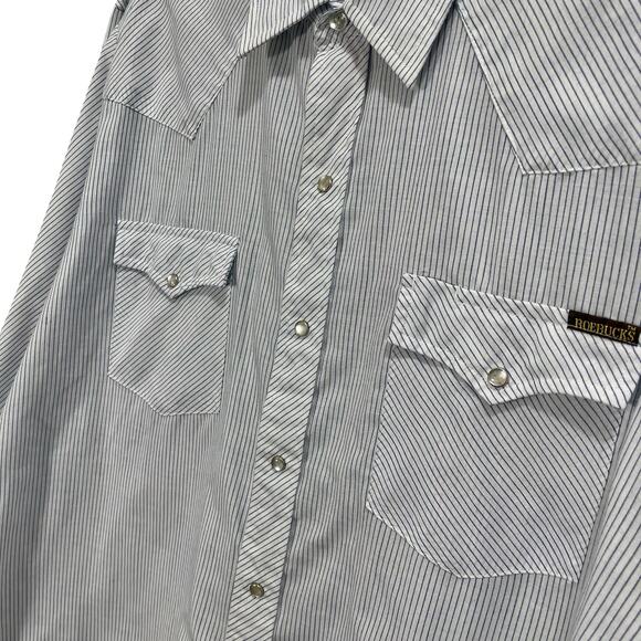 Vintage 70s Roebucks Western Striped Pearl-Snap Button Long Sleeve Shirt - Picture 3 of 8